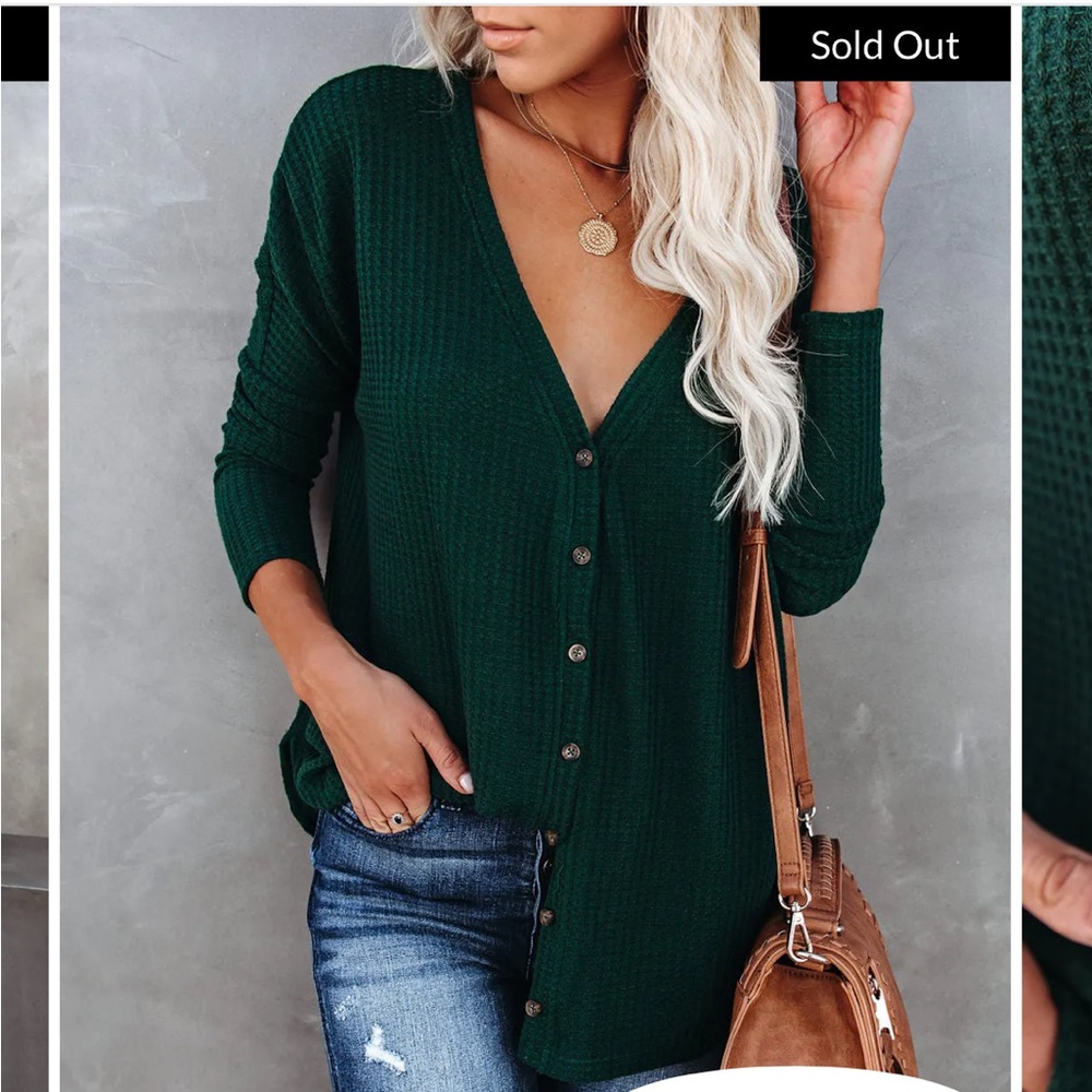 MIRIAM BUTTON DOWN KNIT TOP - PINE